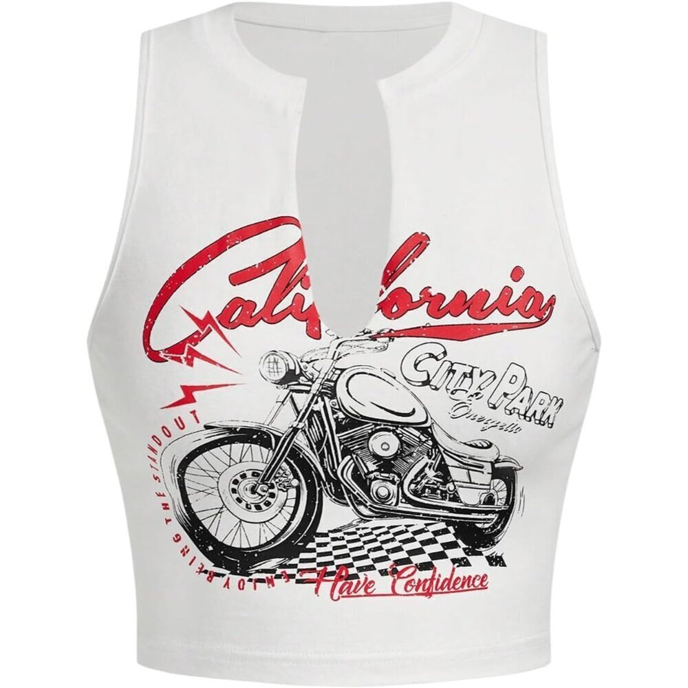 Women's Cropped Tank Top Sleeveless Notched Neck Streetwear Casual Slim Fit